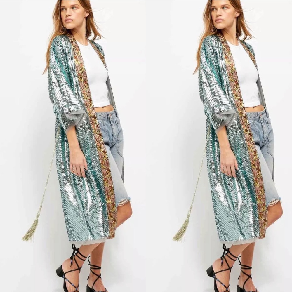 Free People Light Is Coming Duster BLUE Small